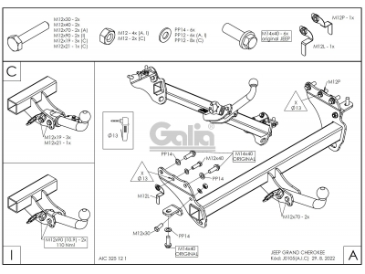 Фаркоп оцинкованный Galia шар C съемный для Jeep Grand Cherokee 2010-2021